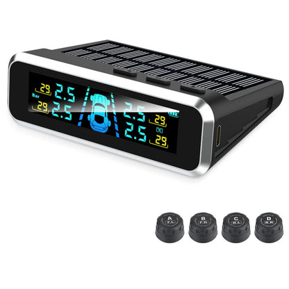 Solar Charging TPMS Car Tire Pressure Monitoring System Digital LCD Display Four-wheel Pressure Real-time Monitorings