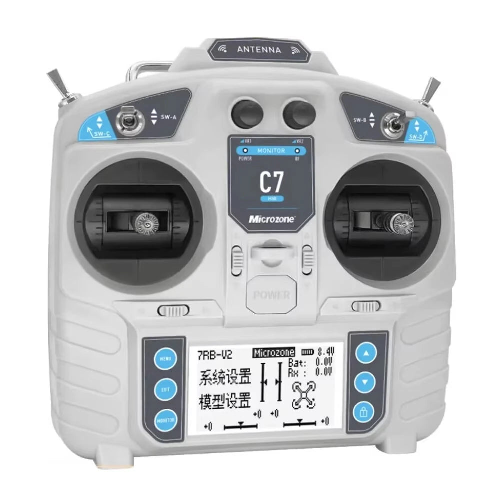 MicroZone MC7 C7 MINI 2.4GHz 8CH Radio Transmitter with MC8RE-V2 Receiver for RC Aircraft FPV Racer Drone Multirotor Helicopters