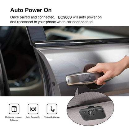 Handsfree Bluetooth Car Kit for Cell Phone, Wireless Bluetooth Speaker for Car, AUTO Power ON Support Siri Google Voice Assistant Hands Free Phone Speakerphone with Visor Clip