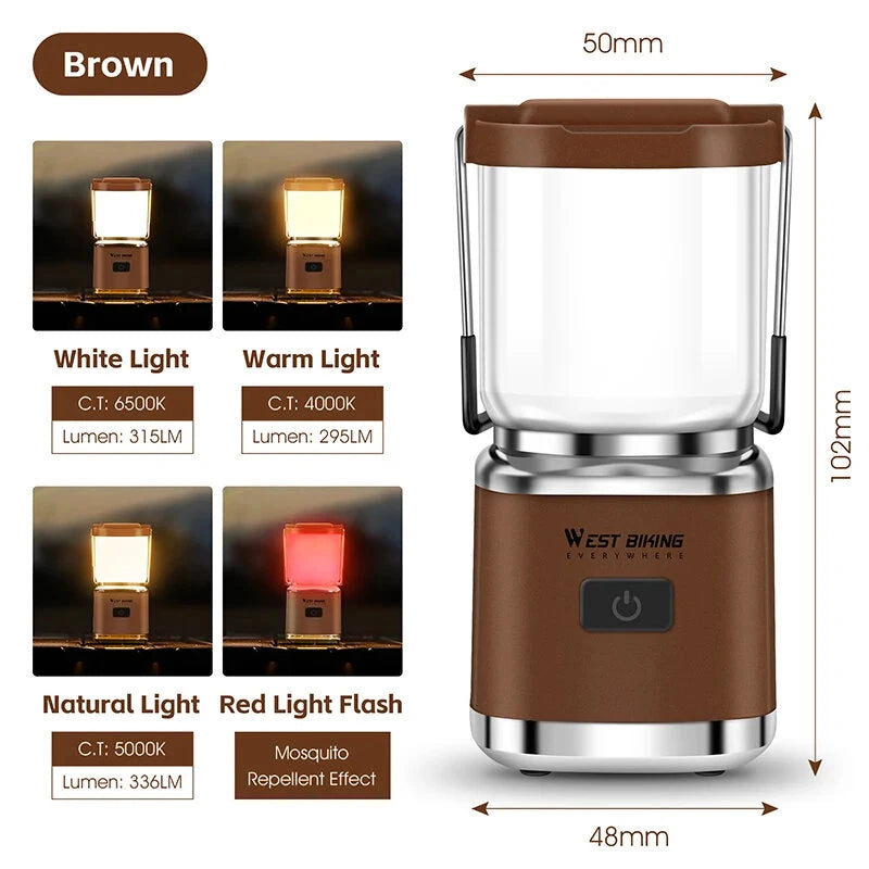 WEST BIKING Mini Portable Camping Light Type-C Rechargeable LED Lantern Waterproof Hanging Tent Mosquito Repellent Camping Lamps