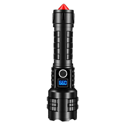 Powerful Tactical P70 LED Flashlight 3 Modes USB Power Display Torch with Self Rescue Hammer Broken Window Emergency