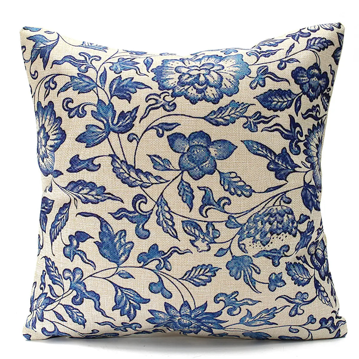 45x45cm Vintage Oriental Retro Blue Floral Linen Pillow Case Cushion Cover Home Decor