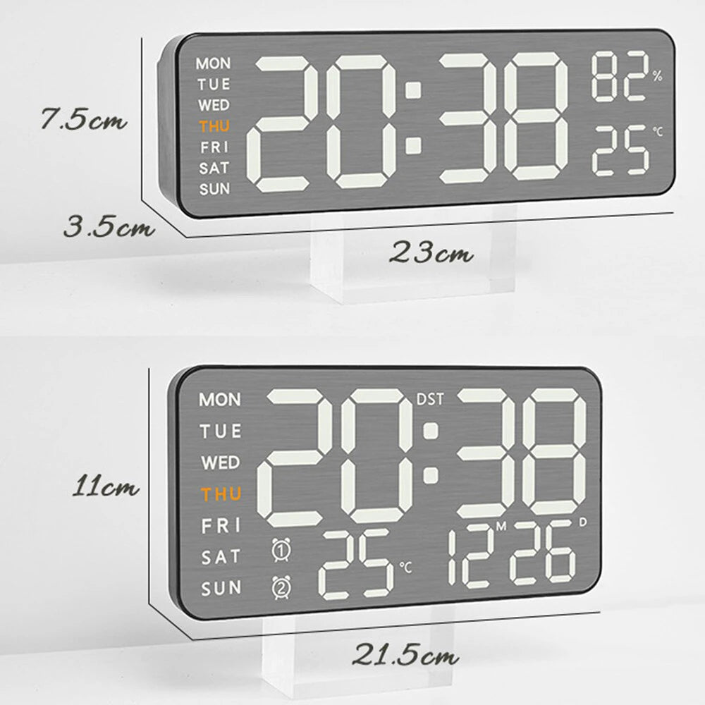 Electronic Wall Clock Temperature Humidity Display Metal Brushed Multifunctional Wall Clock Digital LED Electronic Alarm Clock