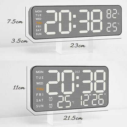 Electronic Wall Clock Temperature Humidity Display Metal Brushed Multifunctional Wall Clock Digital LED Electronic Alarm Clock
