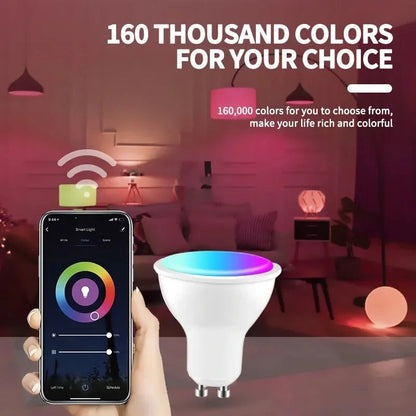 CROSIKO 5W GU10 RGB LED Light Bulb Works With Tuya WIFI Smart Alexa Google Voice Control Bluetooth Bedroom Lamp Bulbs Adjustable Light
