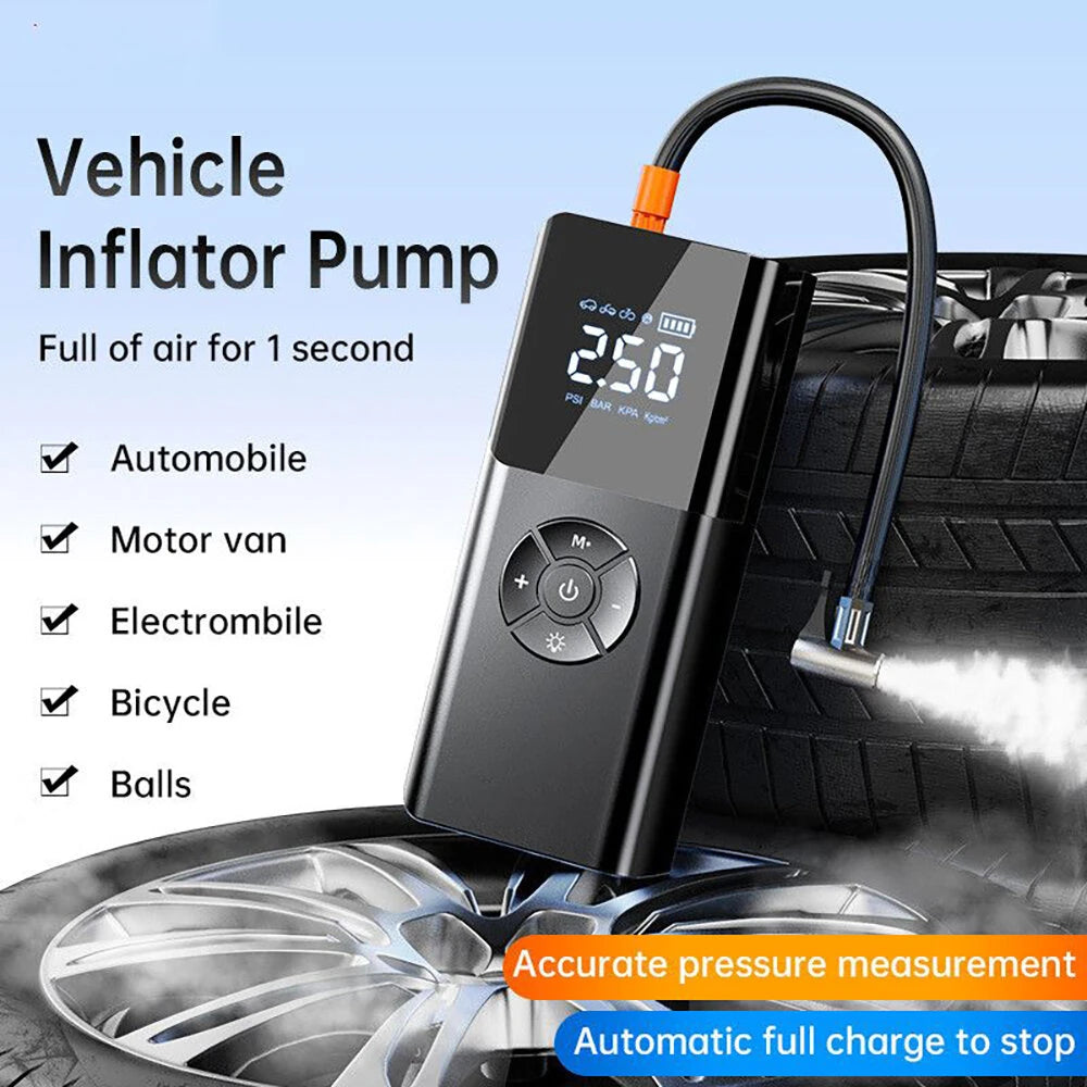 80W Car Tire Inflator Portable Air Compressor 150 PSI Electric Tire Inflator Cordless Tire Pump with Digital LED Display Emergency Light