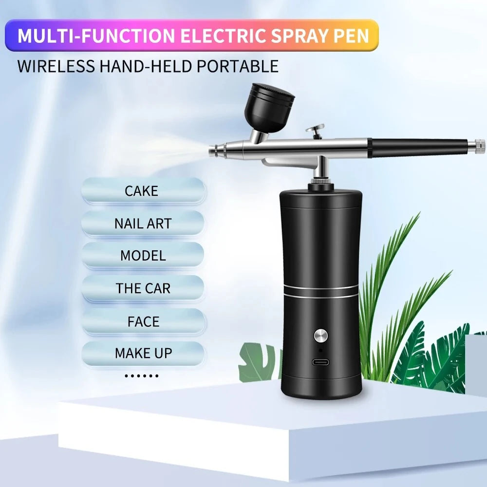 900mAh High-Pressure Spray Gun Sprayer Kit 0.3mm Mini Air Compressor Air Brush Kit Painting Airbrush Gun For Nail Art Tattoo Craft Cake Nano Fog Mist Sprayer