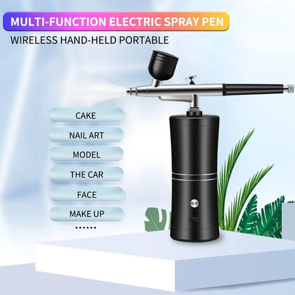 900mAh High-Pressure Spray Gun Sprayer Kit 0.3mm Mini Air Compressor Air Brush Kit Painting Airbrush Gun For Nail Art Tattoo Craft Cake Nano Fog Mist Sprayer