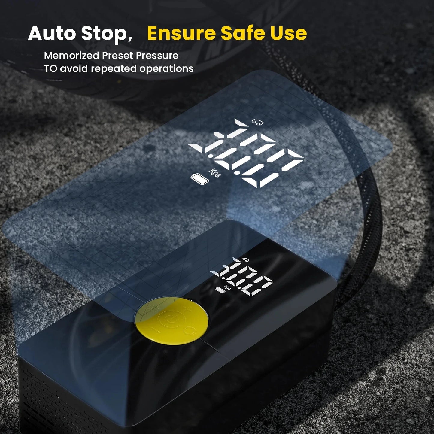 150psi Cordless Electric Air Pump 4000mAh Tire Inflator Portable Air Compressor LCD Digital Display with LED Light for Car Bike Motorcycle Ball