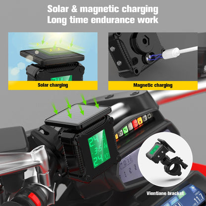 Motorcycle Solar Charge Tyre Temperature Alarm Sensor Tire Pressure Monitoring System Colorful Display Wireless TPMS