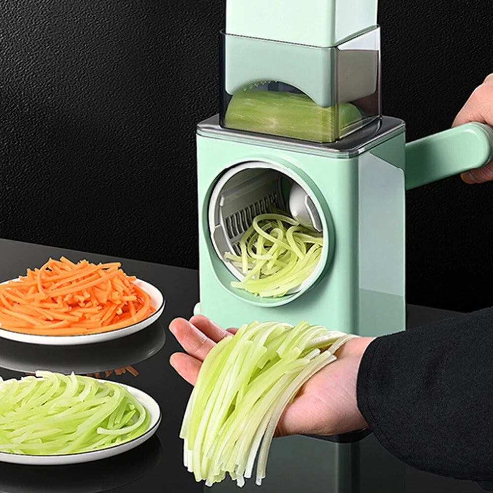 1 Set 3-in-1 Rotating Vegetable Cutter with Crank Handle Manual Garlic Shredder Multifunction Vegetable Slicer Kitchen Accessories Vegetable Grater Chopper Round Cutter