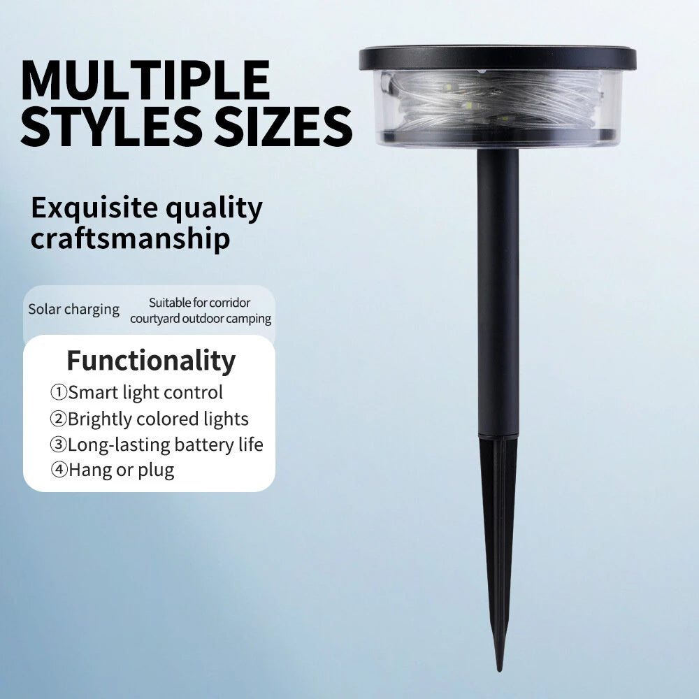 Elfeland LED Solar Lawn Lights with Built-in 8m LED Light String Waterproof Outdoor Pathway Patio Backyard Villa Garden Decoration Light