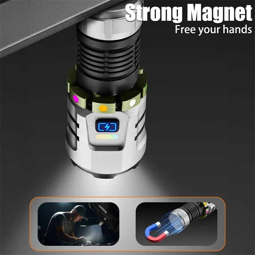 BIKIGHT Super Bright 8 LED Flashlight USB Rechargeable Lamp with Magnet, Gyroscope Rotation Design Torch Outdoor Camping Powerful Lantern