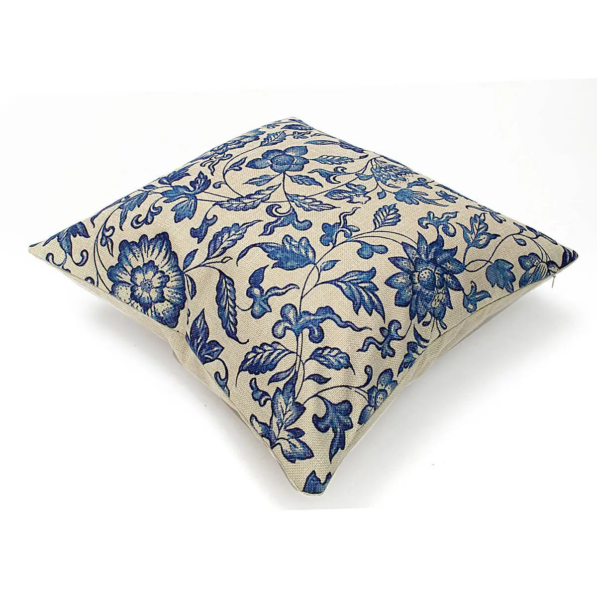 45x45cm Vintage Oriental Retro Blue Floral Linen Pillow Case Cushion Cover Home Decor