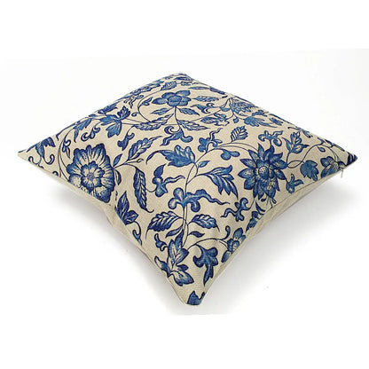 45x45cm Vintage Oriental Retro Blue Floral Linen Pillow Case Cushion Cover Home Decor