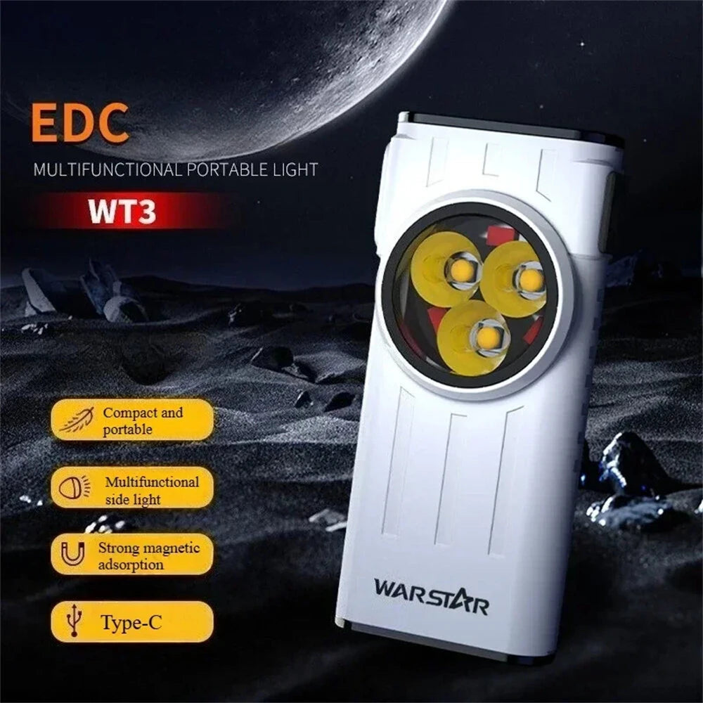 Warstar WT3 260LM EDC LED Keychain Flashlight With White Red Light Type-C Rechargeable Portable Mini Torch Work Light with Magnet for Camping Hiking and Emergency Use