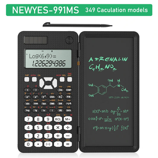 NEWYES 991MS 6.5 Inches Scientific Calculator with LCD Writing Tablet and 349 Functions Solar Energy Science Calculators Notepad Professional Foldable Calculators for School Students Office Assistant