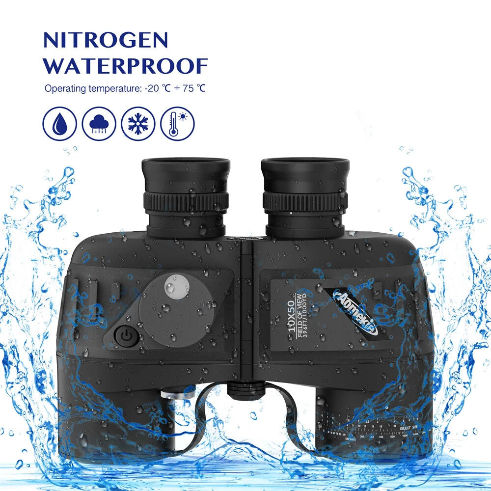 [EU Direct] AOMEKIE Powerful 10X50 Binoculars HD Military Marine Bird Watching Waterproof Telescope With Internal Rangefinder & Compass Telescope Night Vision Binoculos Teleskop AO3015B