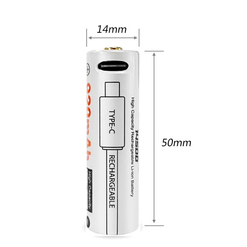 Lumintop 14500 Lithium Battery with TYPE-C Direct Charging Port 3.7V/3.4wh 920mAh Rechargeable Cell For Flashlights, RC Toys, Home Tools