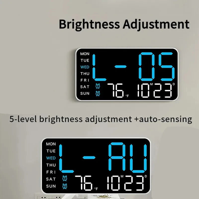 Multi-function LED Digital Wall Clock Borderless Electronic Clock Multifunctional Hanging Standing Clock Simple Digital Clock Display Living Room Wall Clock