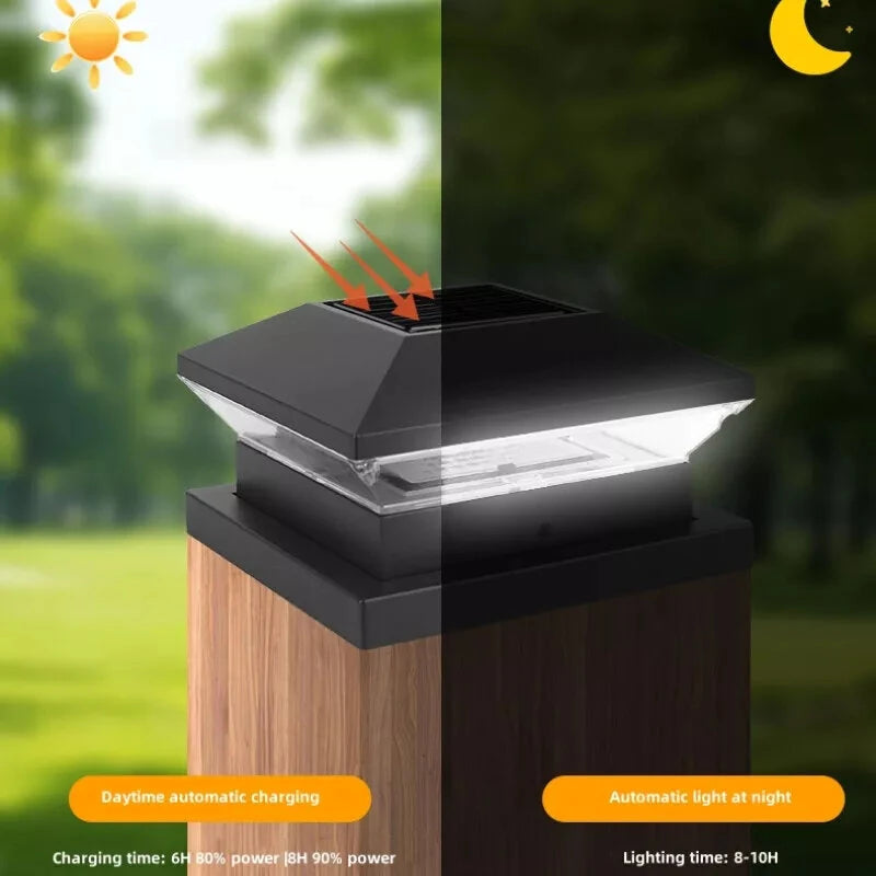 LED Solar Post Light 3000K+6000K Outdoor Transparent Garden Fence Villa Gate Post Lamp Courtyard Wall Lace Column Lamp  IP65 Waterproof