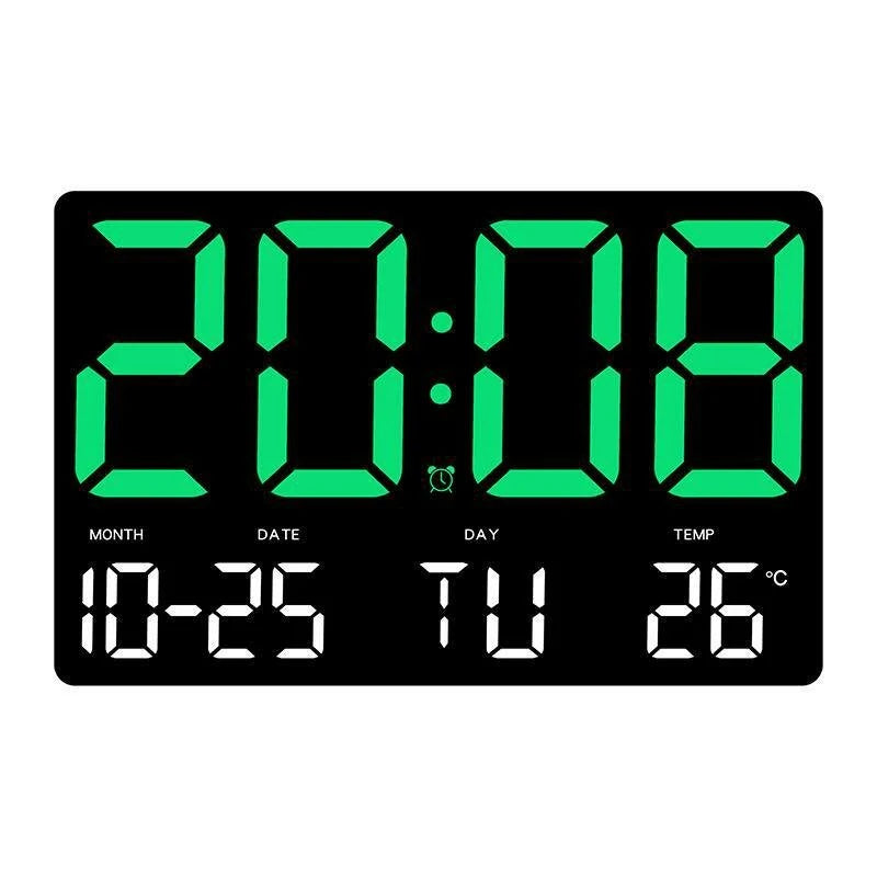 AGSIVO Large Digital Wall Clock Alarm Clock Large LED Display with Remote Control / Adjustable Brightness / Indoor Temperature / Date / Week / 12/24H For Home Office Classroom