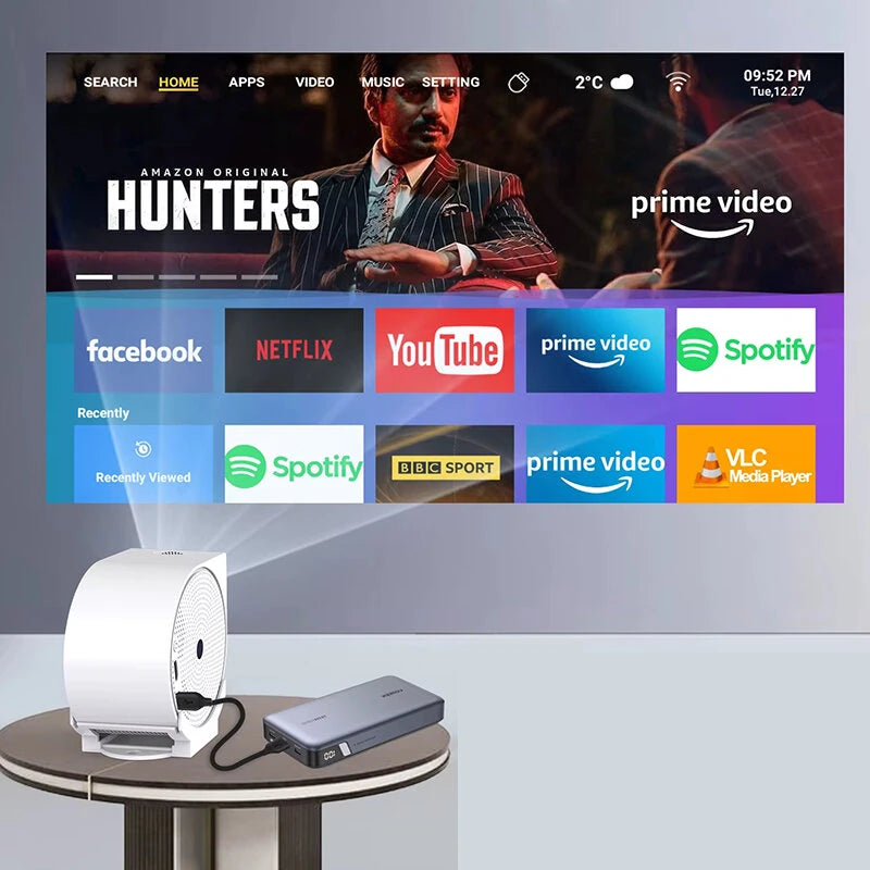 [EU Direct] ProjeStar Snails 4K Supported Mini Projector 400ANSI Android 11 WiFi6 bluetooth5.2 270 Rotatable 350" Screen Auto Keystone Portable Movie Video Projector for Home Outdoor Cinema