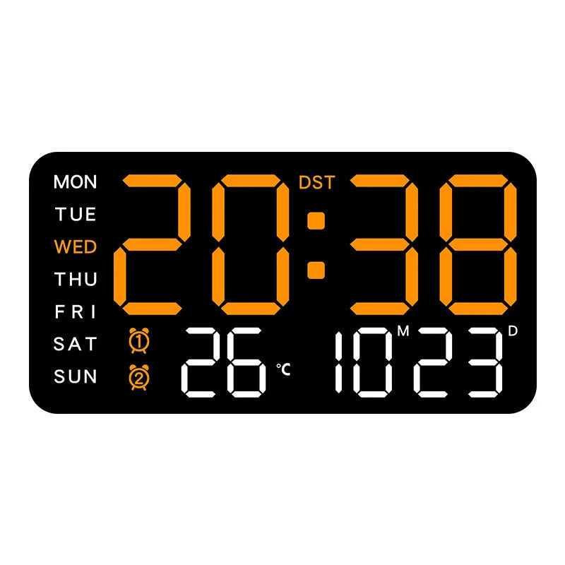 Multi-function LED Digital Wall Clock Borderless Electronic Clock Multifunctional Hanging Standing Clock Simple Digital Clock Display Living Room Wall Clock