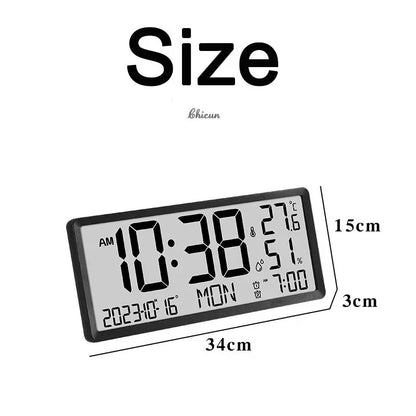 Large LCD Digital Wall Clock Temperature Humidity Display Alarm Clock Hanging/Desktop Digital Clock Plugged in Electronic Desktop Clock for Home and Offices