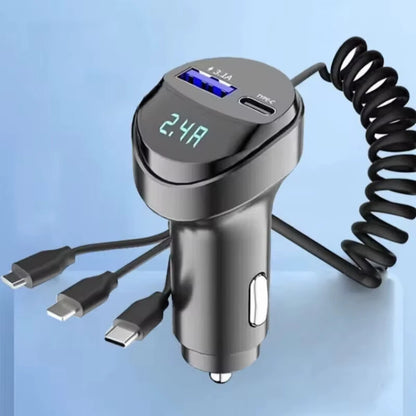 3 In 1 Car Multi-function 2 Ports 55W USB Car Charger Fast Charging USB Retractable Charging Cable with Voltage Display