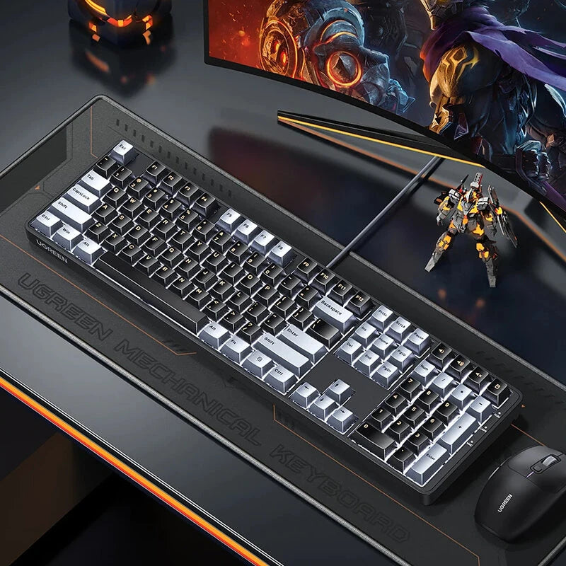 UGREEN KU103 108-Keys Wired Mechanical Gaming Keyboard Silence Structure PBT Keycaps Red Switch LED Backlit USB-C Ergonomics E-sports Gaming Keyboards for PC Laptop Computer