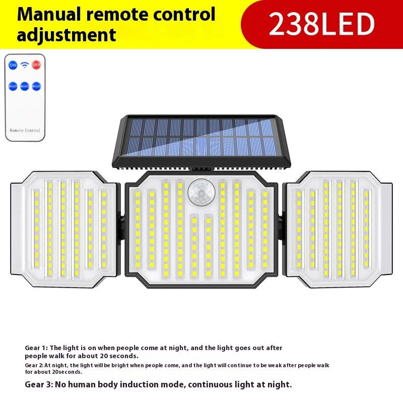 3-Head Motion Sensor Solar Light 350LM IP65 Waterproof Remote Control Floodlight 164/238 LED Outdoor Solar Lamp