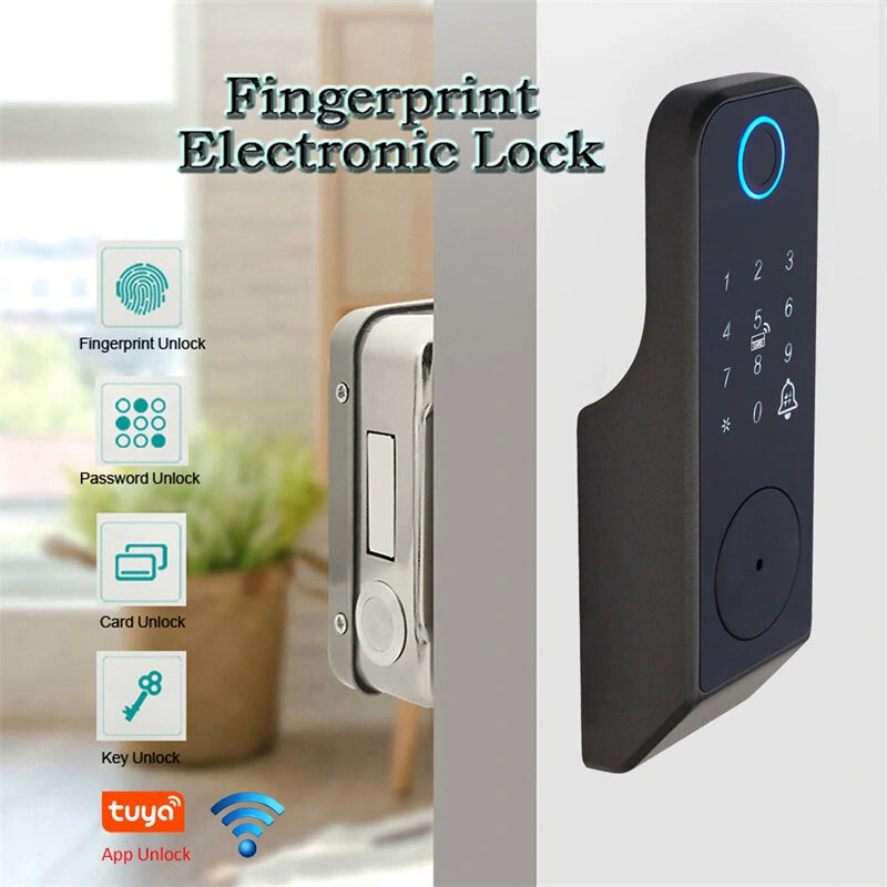 WAFU WF-014 Tuya Smart WiFi Keyless Entry Door Lock Anti-theft Biometric Fingerprint Password Key APP Remote Control Electronic Lock
