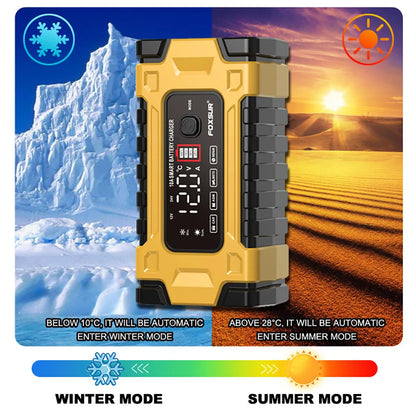 FOXSUR 12V 24V 10A Battery Charger with Intelligent Repair Screen Display for Cars and Motorcycles