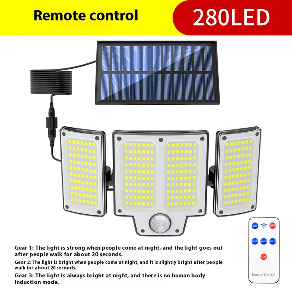 280LED Split Design Motion Sensor Solar LED Floodlight With Remote Control 3 Modes IP65 Waterproof Outdoor Security Garden Light