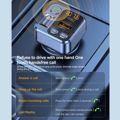 Car bluetooth Receiver USB PD30W Fast Charging Digital Display Car Mobile Phone Adapter FM Transmiter with LED Display