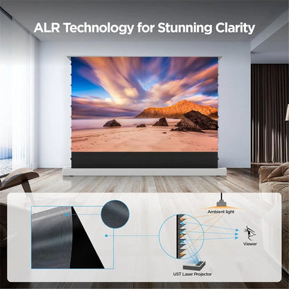 ProjeStar 120 Inch Electric Floor Rising UST Projector Screen 4K UHD ALR 170 Viewing Angle for Ultra Short Throw Laser Projectors Supports Daytime Viewing