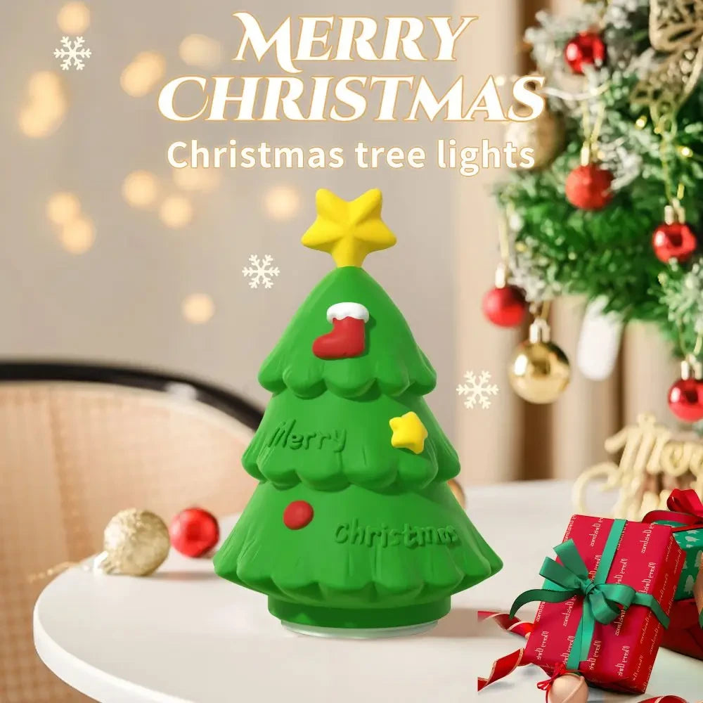 Christmas Tree Style Night Light Holiday Decorations Cute Silicone Lamp Lovely Pat Light Gift for Kids Warm Soft Bedside Home Decoration