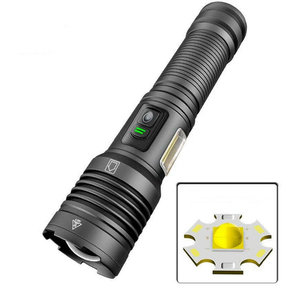 6502B  XHP70 Super Bright Zoomable Power Bank LED Flashlight with COB Side Light Hunting Red Blue Light USB Rechargeable Lighting Electric Lamp Outdoor Fishing Camping Torch