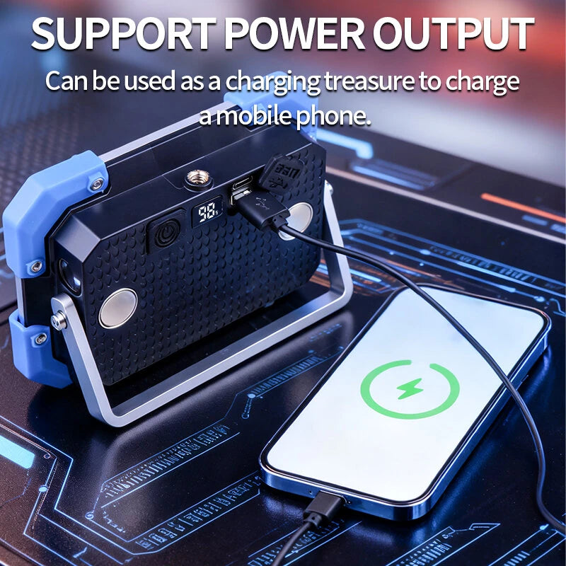 F023 Series LED Magnetic Work Light with Digital Display 3600mAh Battery Portable Multiple Light Mode USB-C Rechargeable IPX4 Waterproof for Camping Car Repair Emergency