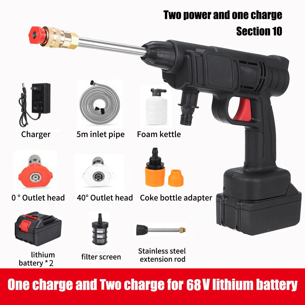 AUTSOME 240W Cordless Pressure Washer Wireless Car Water Pressure Washing Spray