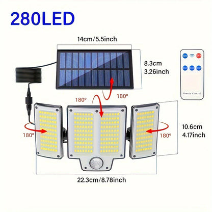 280LED Split Design Motion Sensor Solar LED Floodlight With Remote Control 3 Modes IP65 Waterproof Outdoor Security Garden Light