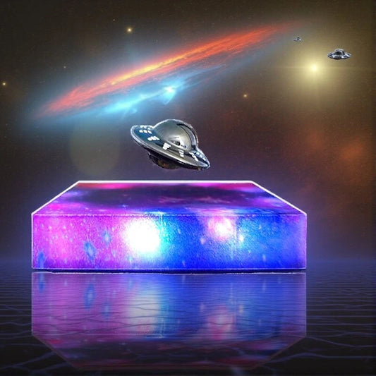 Magnetic Levitating UFO Ambient Lamp with RGB Galaxy Base & Touch Control Floating Rotating Desk Night Light for Home Office