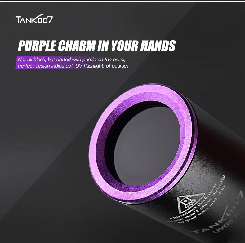 TANK007 UV03 High Power UV 365nm LED Flashlight NDT EDC Portable Blacklight Powerful Torch Detector