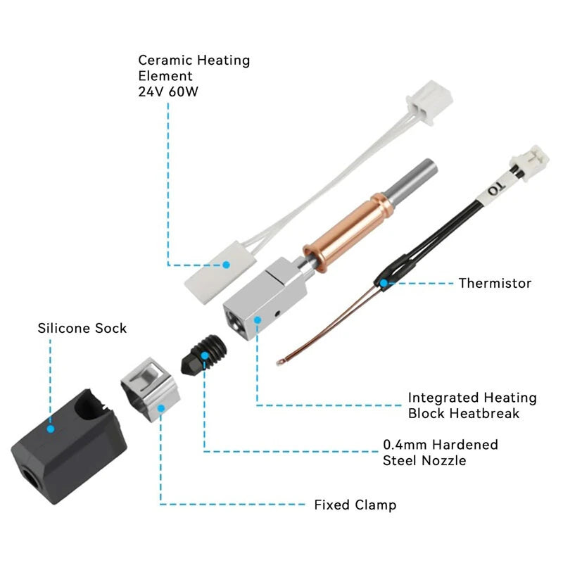 Anycubic Kobra 3 Upgrade Hotend Kit 450C High Temperature Resistance 24V 60W Ceramic Heater Hardened Steel Nozzle Chromium Zirconium Copper Block for PLA ABS PETG TPU PC Nylon PEEK PEI 3D Printer Parts