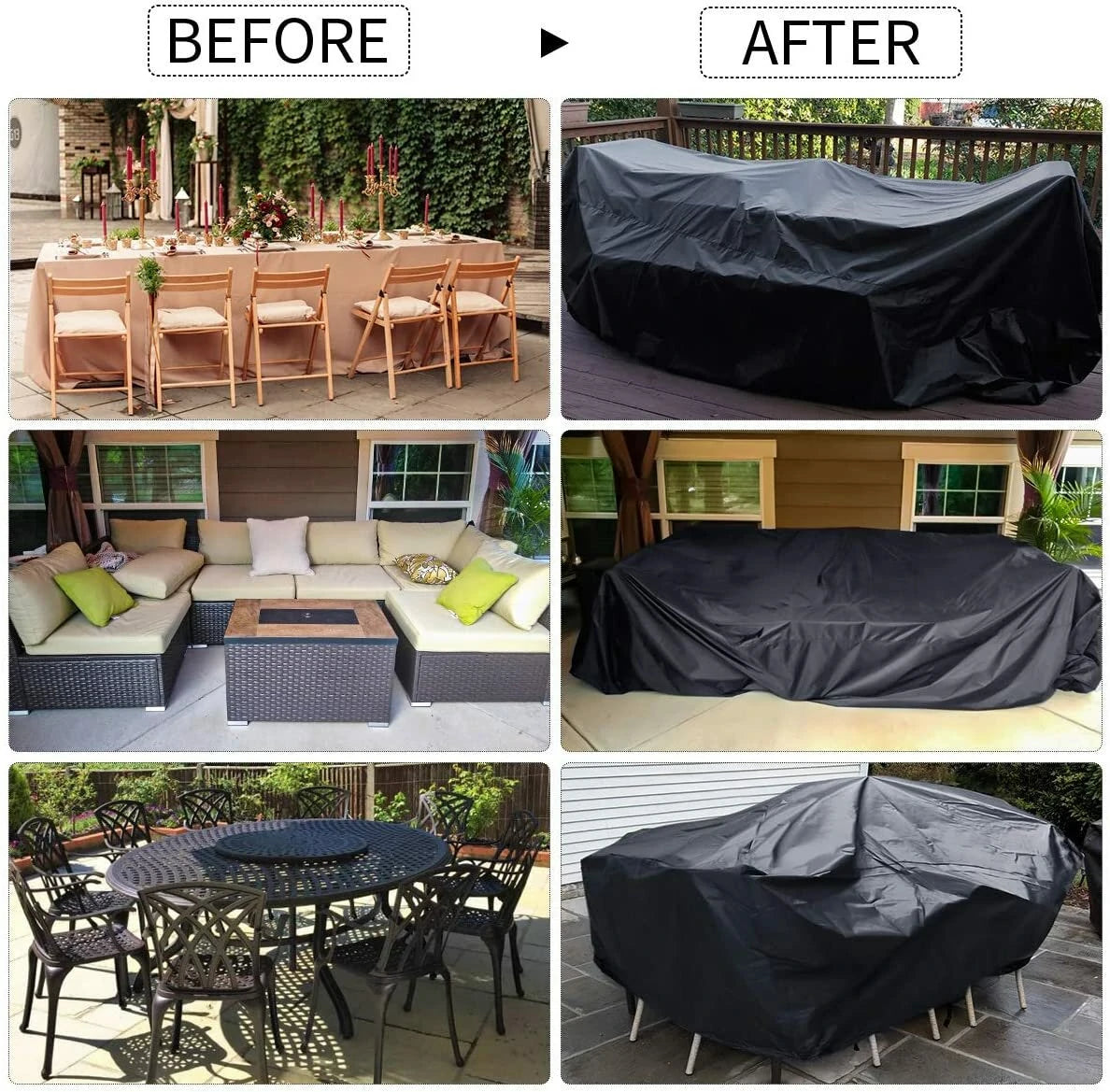 GARPROVM Garden Furniture Cover 350x260x90 Garden Table Cover 600D Heavy Duty Oxford Polyester Outdoor Patio Rectangular Cover