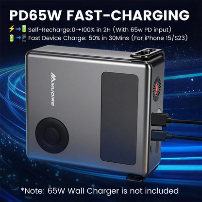 MUDIRO M-JC6 7000A Car Jump Starter with Air Compressor 150PSI PD65W Fast Charge 2 LED Lights Smart Display for Cars Motorcycles 10L Diesel Engines