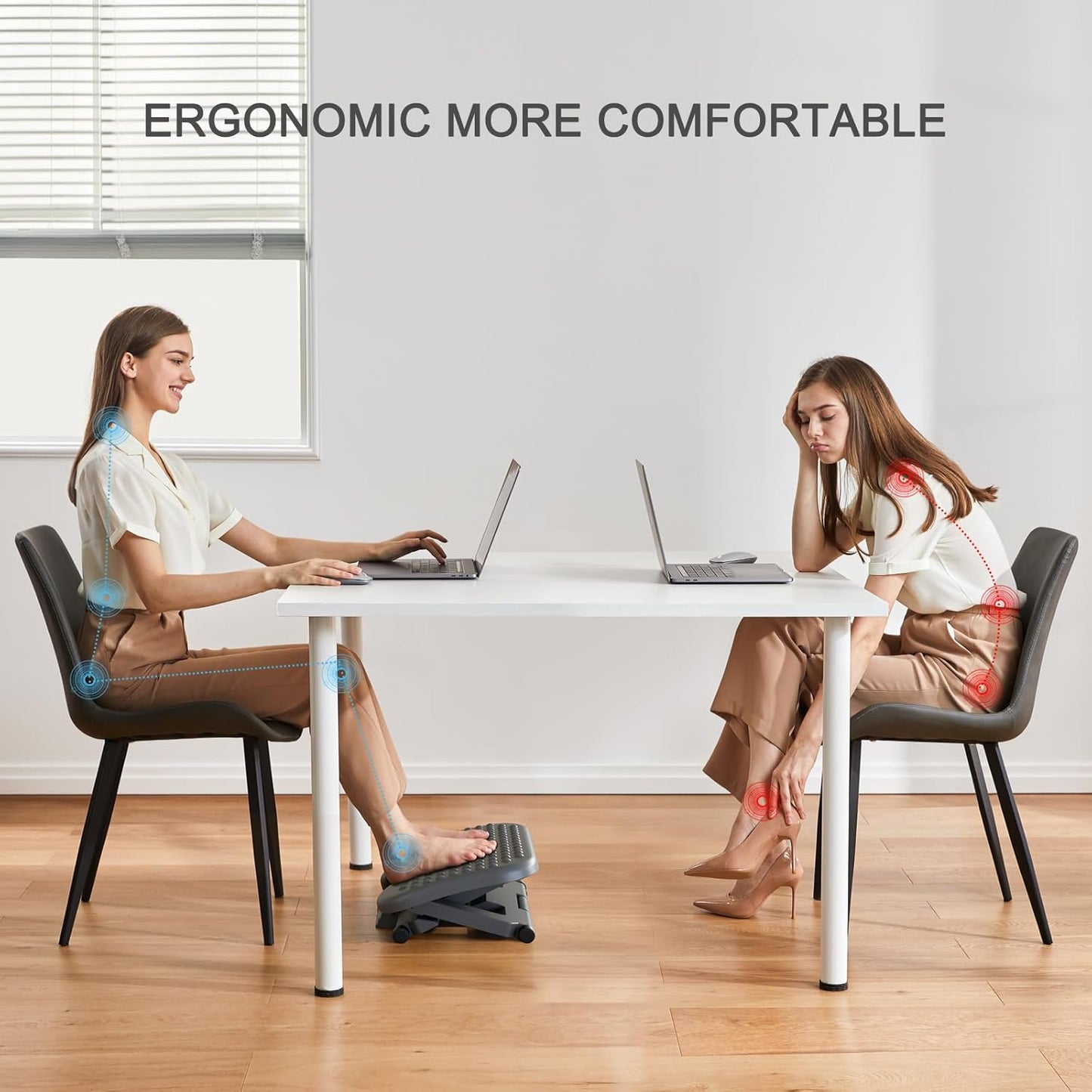 Adjustable Desk Footrest, Foot Rest for under Desk at Work with Massage, Adjustable Foot Stool with 3 Height Position & 30 Degree Tilt Angle Adjustment for Home, Office, Gray