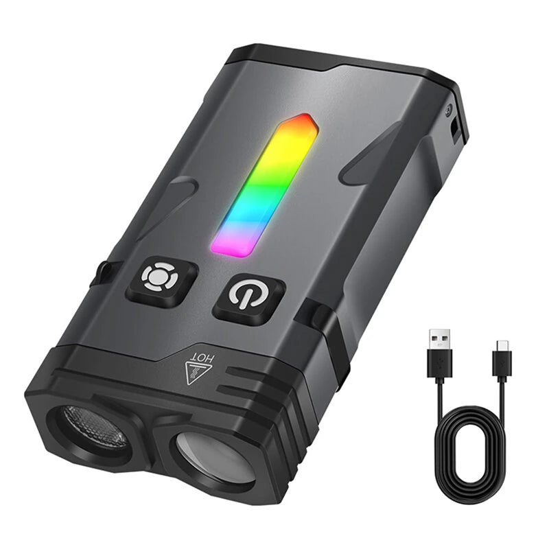 SEEKNITE EV10 1100LM EDC Keychain Flashlight Polypan-RGB Flash Color Clip-on Light Type-C Rechargeable Mini Portable Magnetic Flash Lights for Signaling Cycling Outdoor or Indoor Use