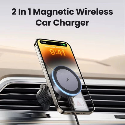 UGREEN Magnetic Car Phone Holder Wireless Charger Stand for Magsafe Car Charger LED Light for iPhone 16 15 14 Pro Max Charging